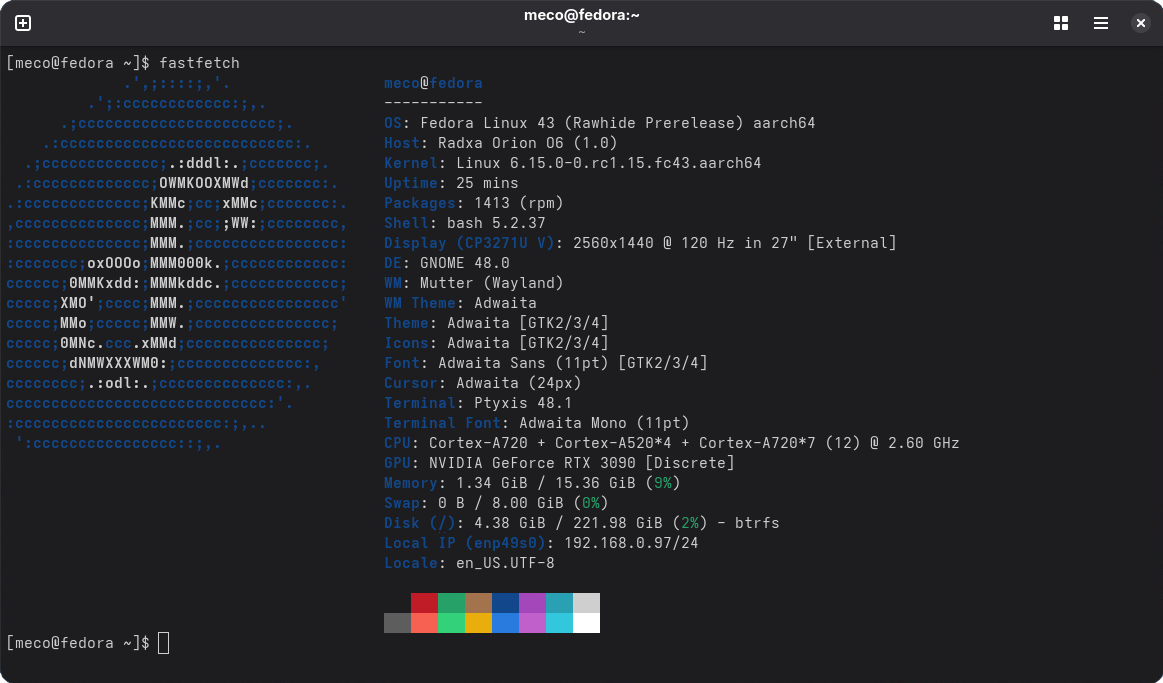 Запуск Fedora в режие ACPI, плата Radxa Orion O6