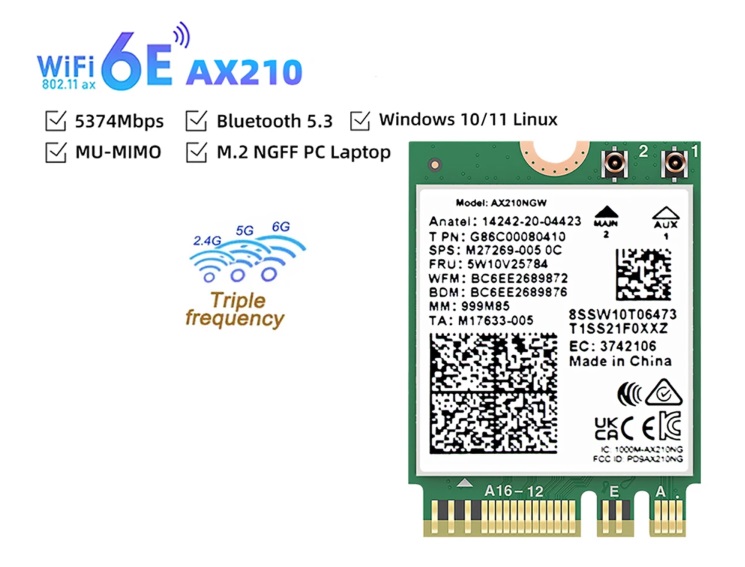 Модуль TelDaykemei Wi-Fi 6E Bluetooth 5.3 на базе чипа Intel AX210