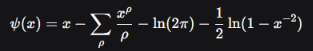 Суммирование ∑ρ​ ведётся по всем нетривиальным нулям ρ=β+iγ дзета-функции Римана ζ(s), с учётом их порядка, в порядке возрастания мнимой части ∣γ∣.  
