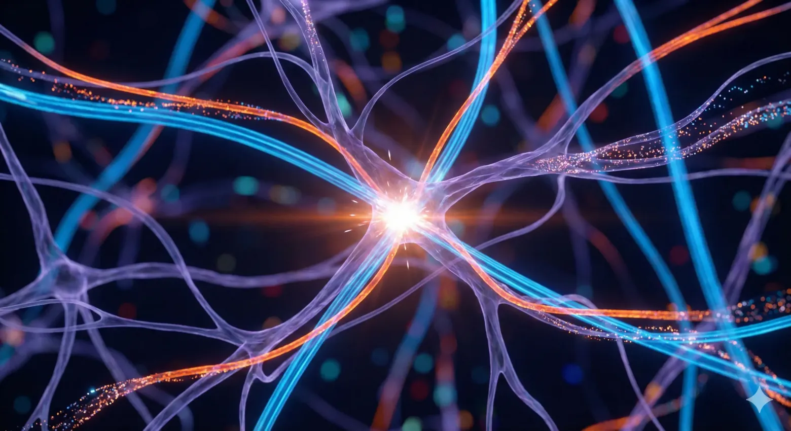 Рис 1. Мозг и нейросеть не хранят файлы, они хранят связи, из которых заново ткут воспоминание. (сгенерирована Nano Banana)