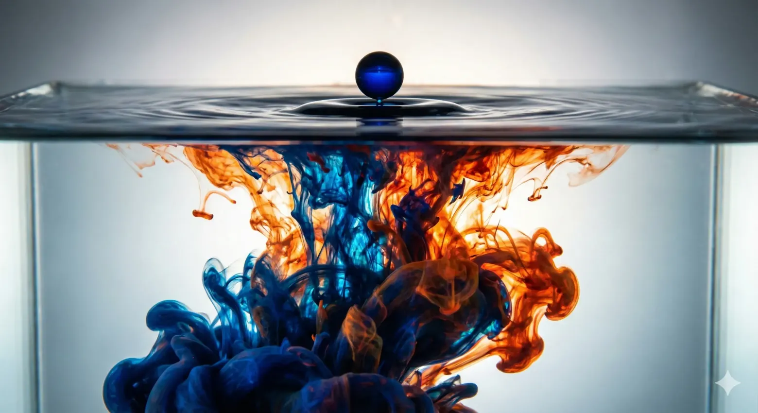 Рис 2. Диффузия смысла. Повышая температуру, мы бросаем каплю факта в океан вероятностей, где она расплывается в непредсказуемые узоры. (сгенерирована Nano Banana)