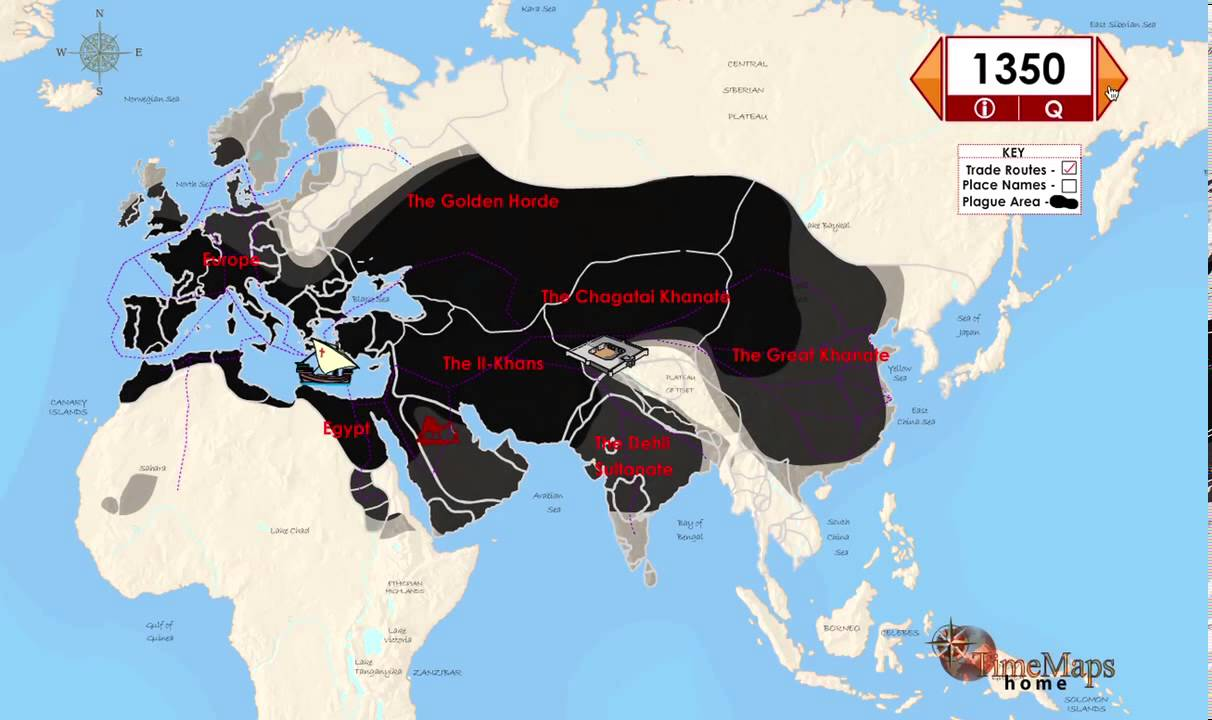 Примерный ареал распространения Черной смерти