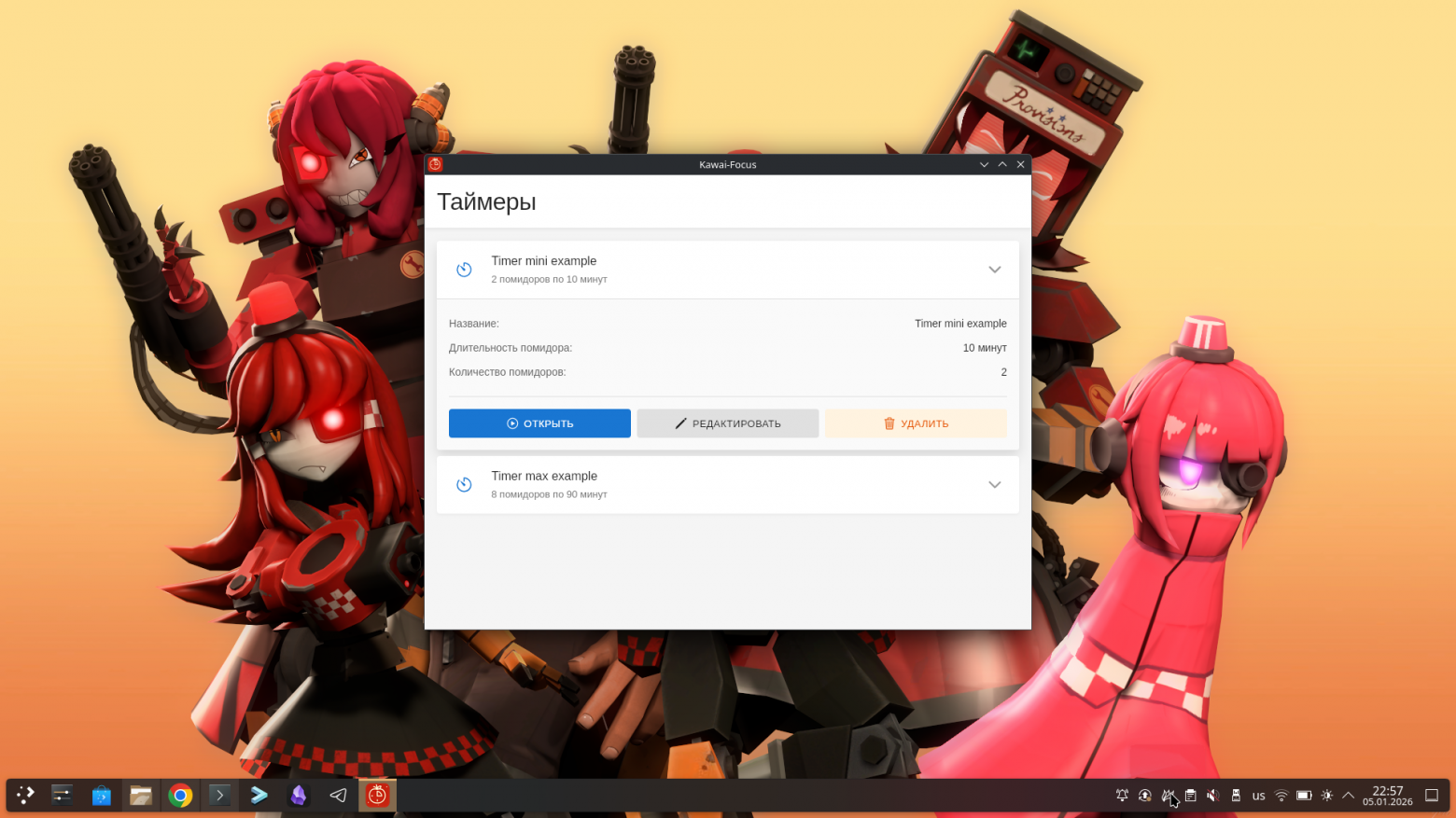 Приложение запущенное на Debian 13 (чистая система)