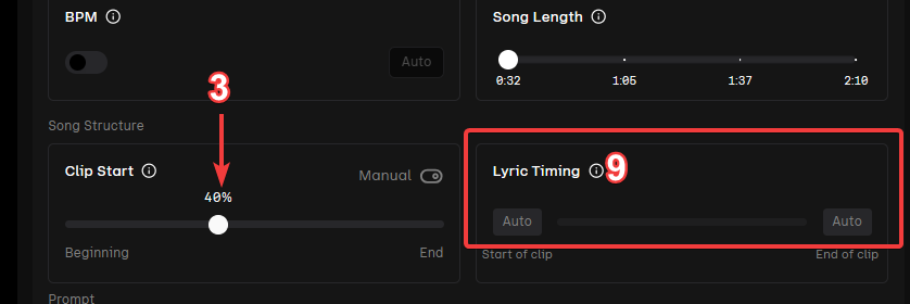 Вид настроек 3 и 9 при выставлении Song length (2) в 0:32