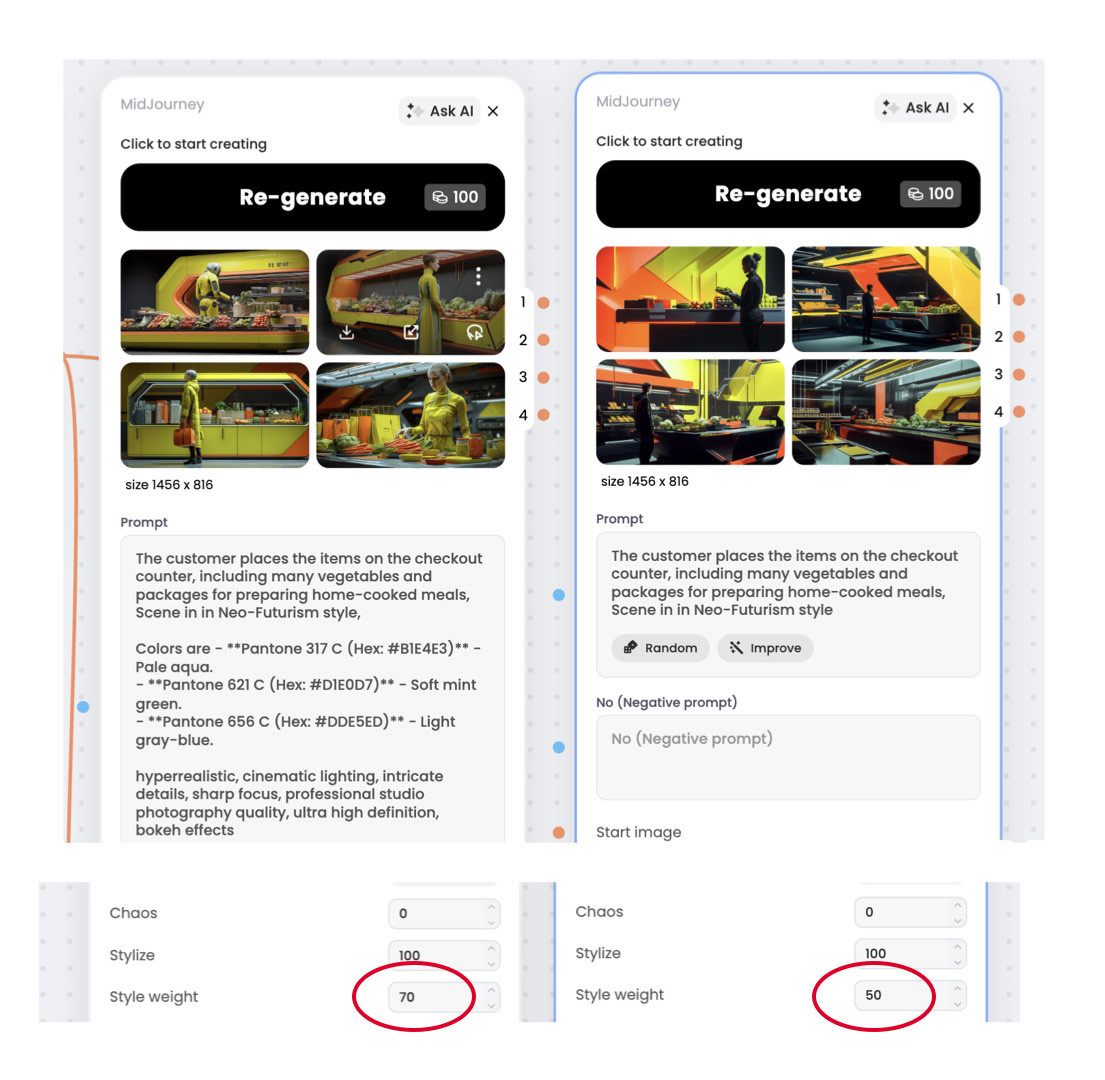 Если снизить вес, например, до 50%, стиль всё равно переносится, но уже заметно мягче и в другой интерпретации: