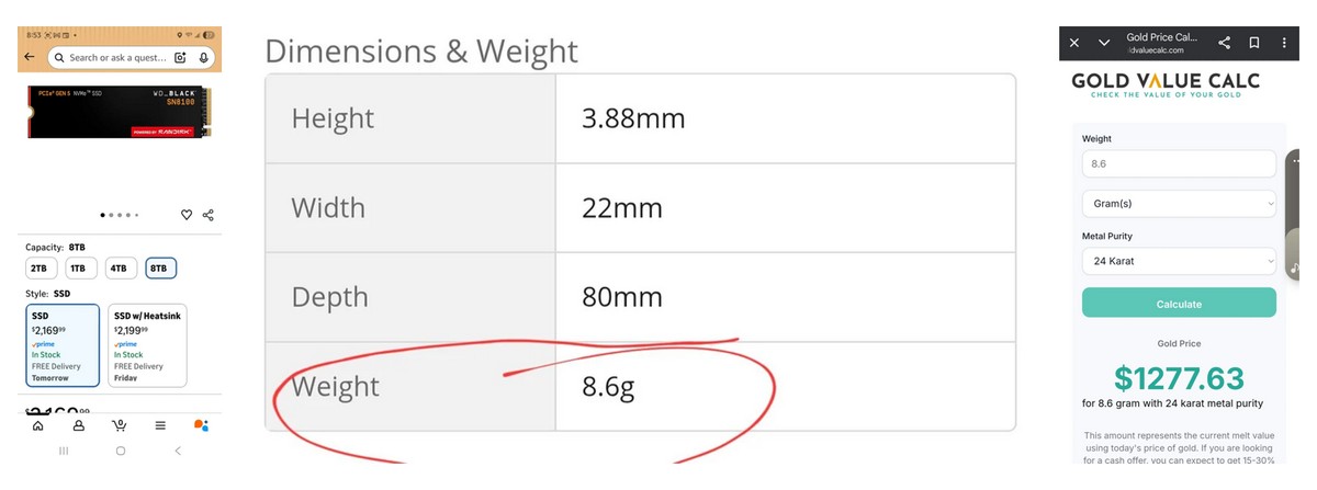 SSD стали дороже золота, если сравнивать цену за грамм - 2