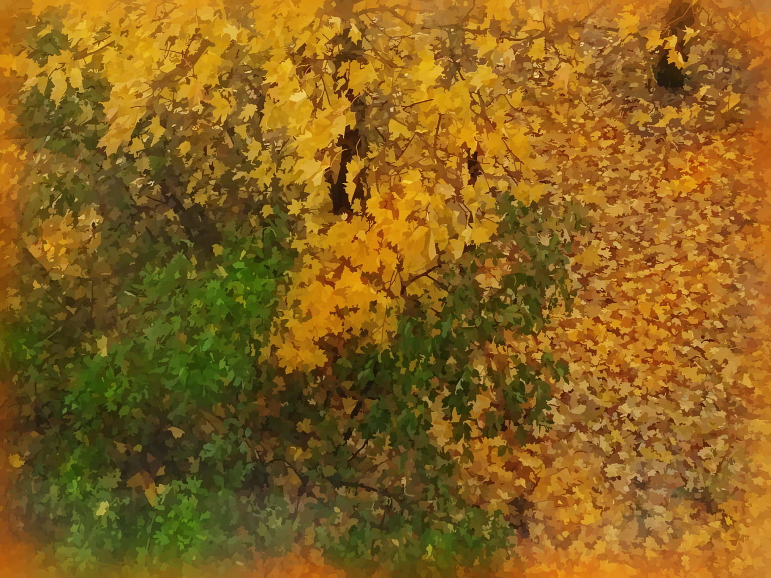 Рис. 12. Мой арт "Объятия осени", в процессе создания которого фильтр "Водяные пиксели" был применён by design