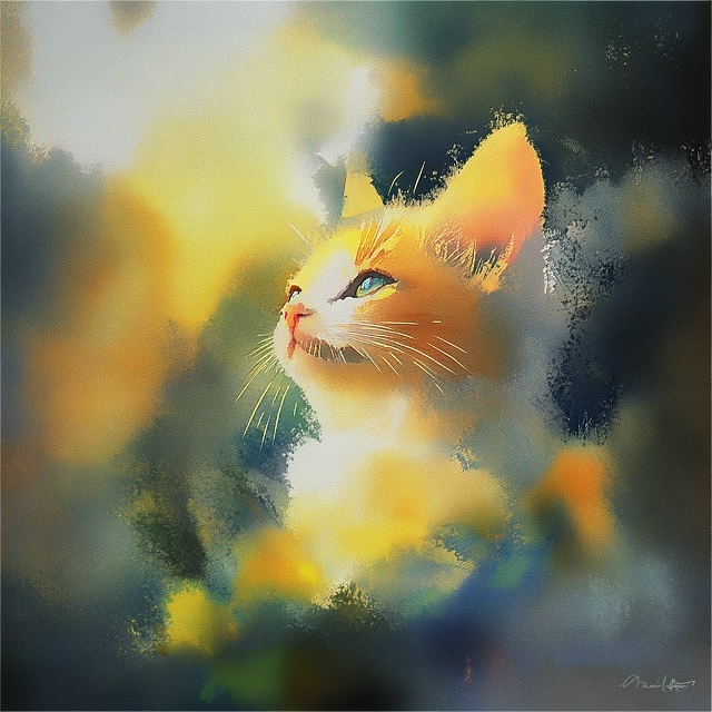 Рис. 4. Мой арт "Свет в ночи", отрисованный акварелью, по версии Midjourney. Котёнок милый, но есть нюанс...