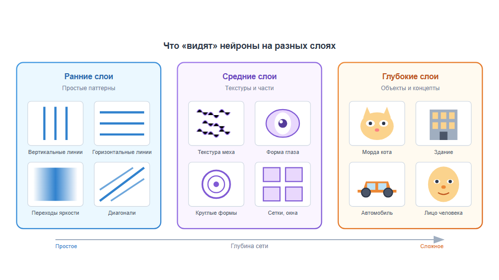 Чем глубже слой — тем сложнее концепты, которые «видят» нейроны