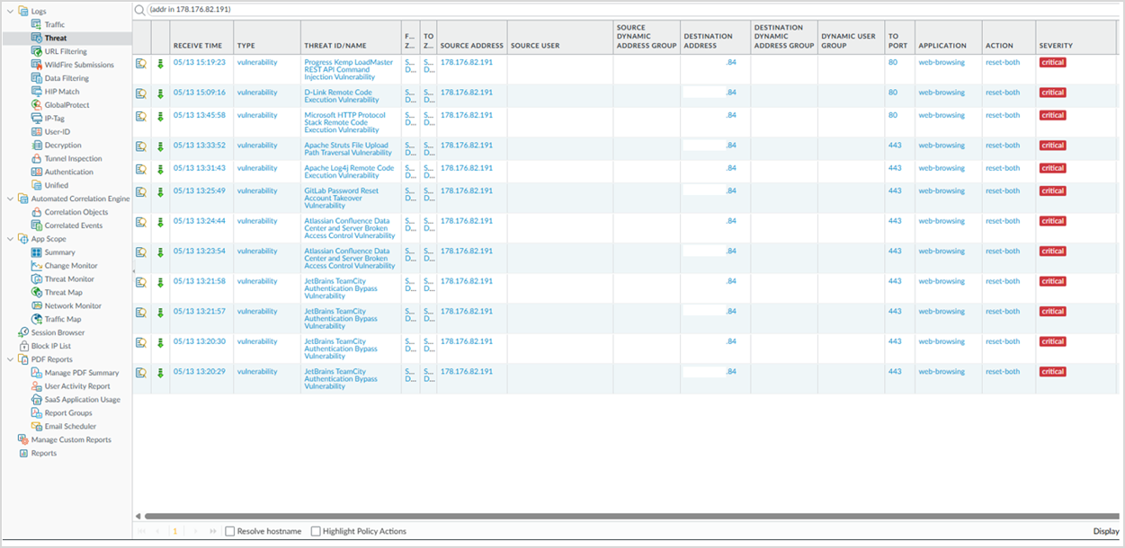Рисунок 0‑17 Атака 11. Журнал событий NGFW Palo Alto