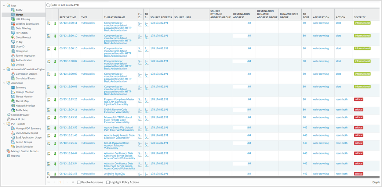 Рисунок 0‑19 Атака 12. Журнал событий NGFW Palo Alto