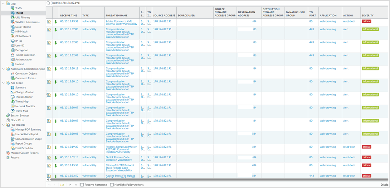 Рисунок 0‑21 Атака 13. Журнал событий NGFW Palo Alto