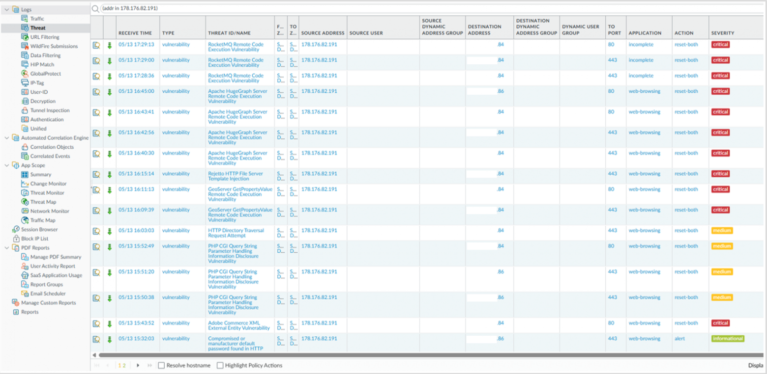 Рисунок 0‑32 Атака 20. Журнал событий NGFW Palo Alto