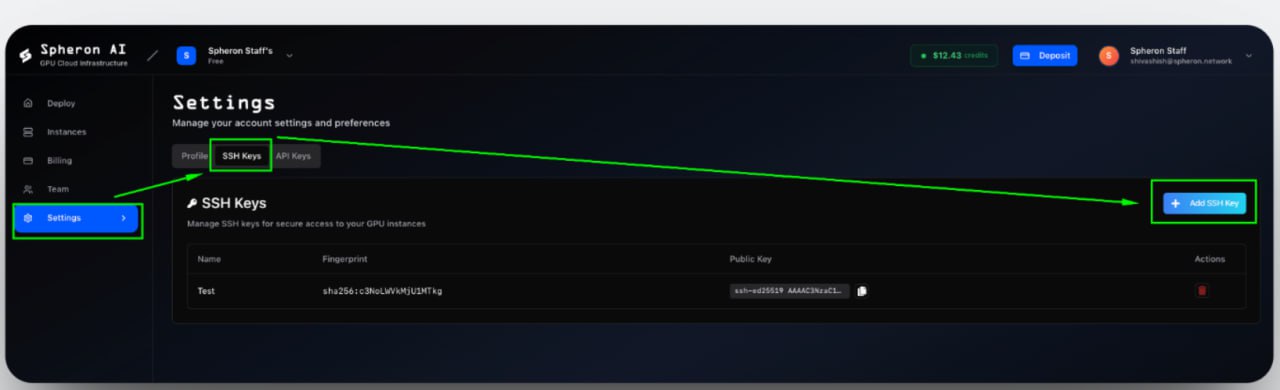 Рис. 11. Интерфейс добавления SSH-ключа на Spheron