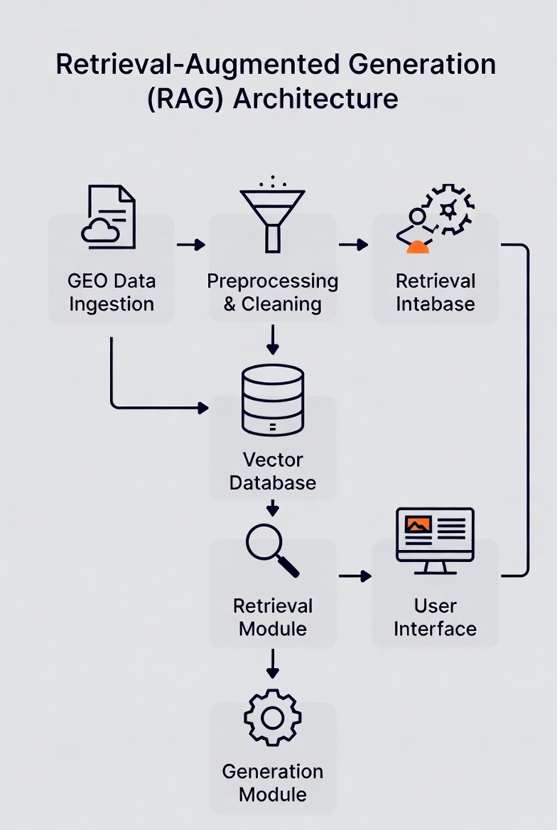 хема архитектуры RAG для GEO оптимизации контента