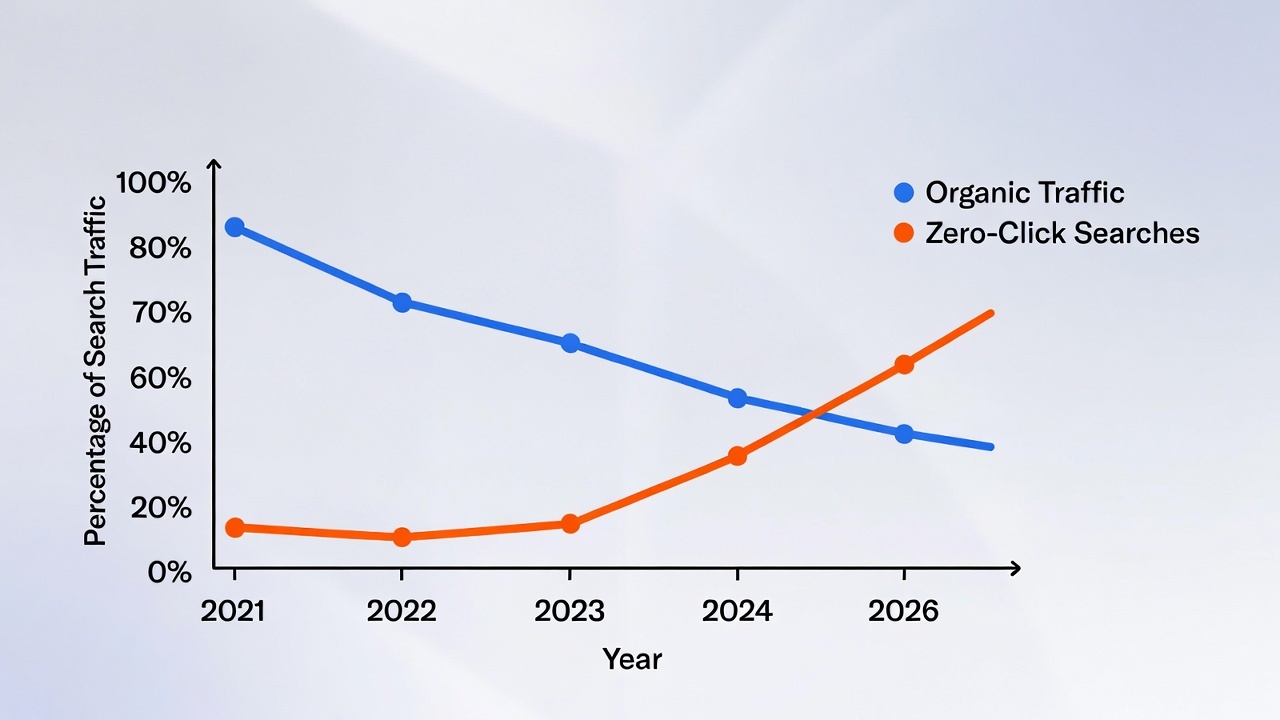График падения органического трафика и роста zero-click searches 2026
