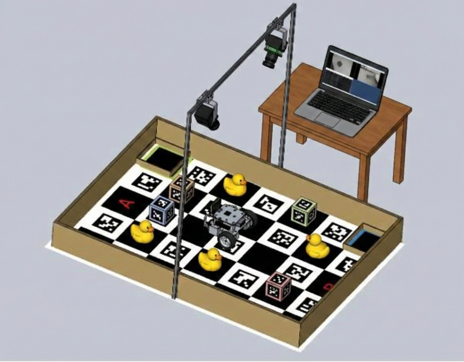 Размещение модуля на перекладине и ноутбука во время заездов соревнования
