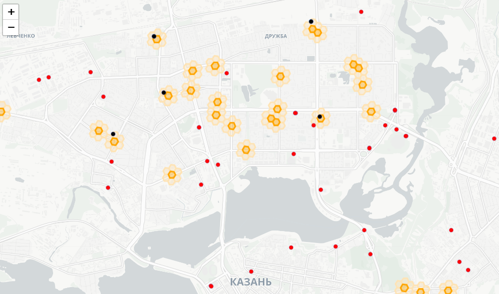 Рисунок 10. Поиск существующих ЭЗС, попавших в рекомендованные локации