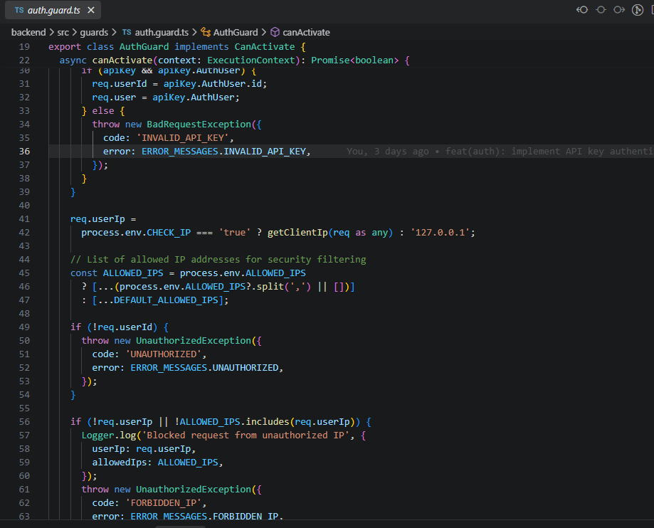 AuthGuard - проверка IP / API-ключа в админке