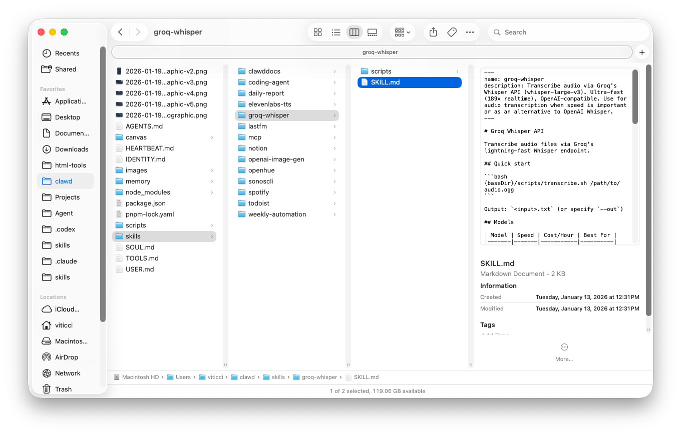 Пример навыка для транскрипции аудио. Навык написал сам Clawdbot. MacStories