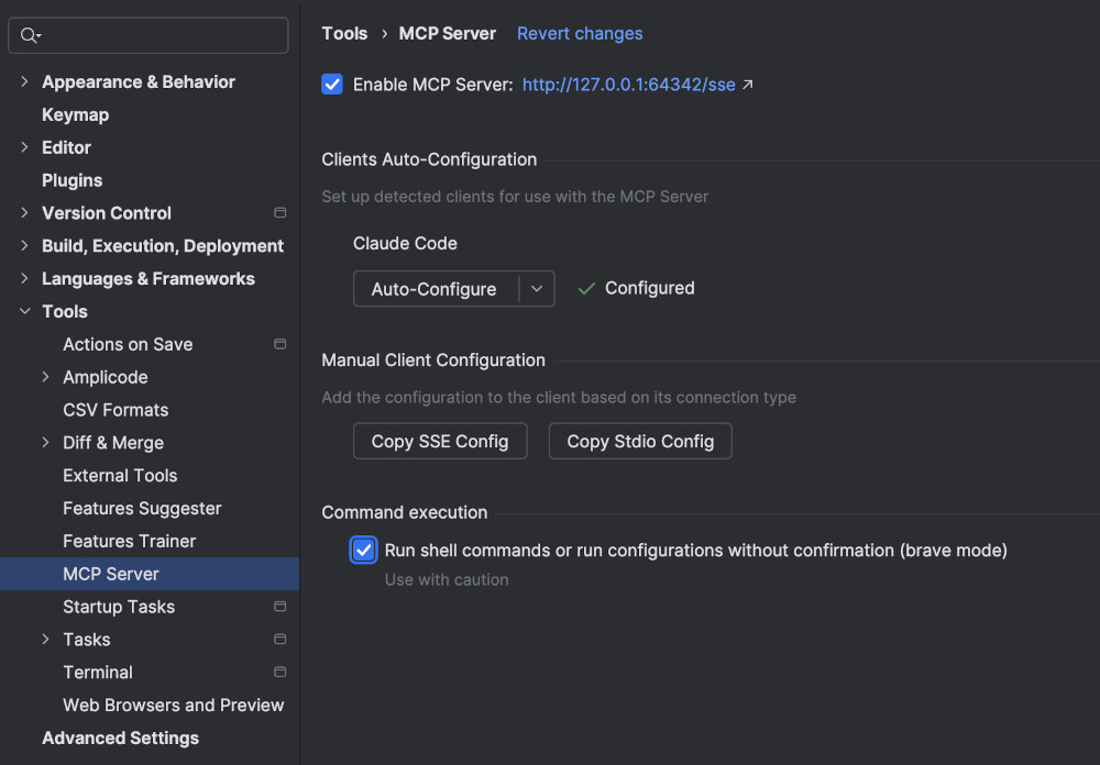 Интеграция coding-агента с MCP-сервером Idea - 1 Активация MCP-сервера в Idea