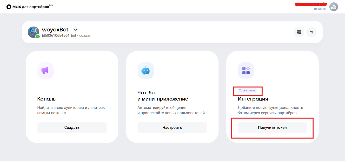 Рис. 5 Бот и токен в MAX