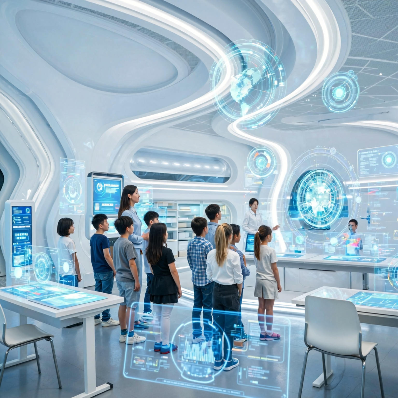 «Teacher and pupils in class, Sci-Fi style»