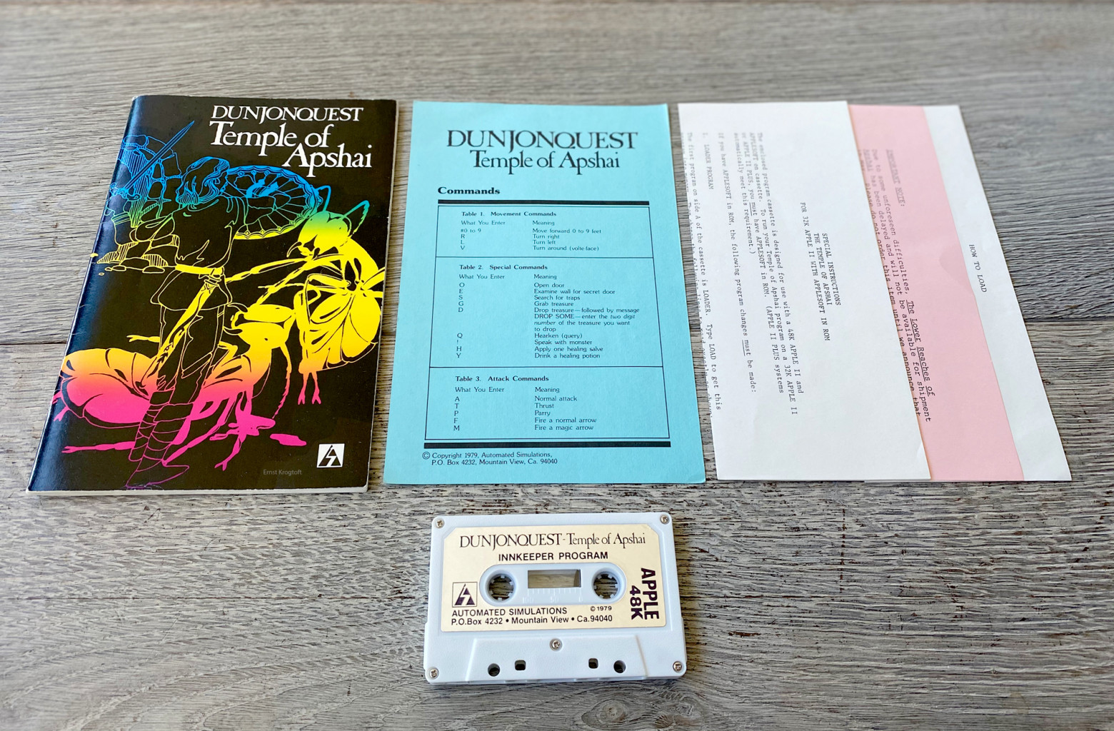  Содержимое типичной упаковки компьютерной игры около 1980 года. Инструкции, справочник команд, лист со специальными инструкциями и кассета были упакованы в пластиковый пакет. (Ernst Krogtof, retro365.blog)