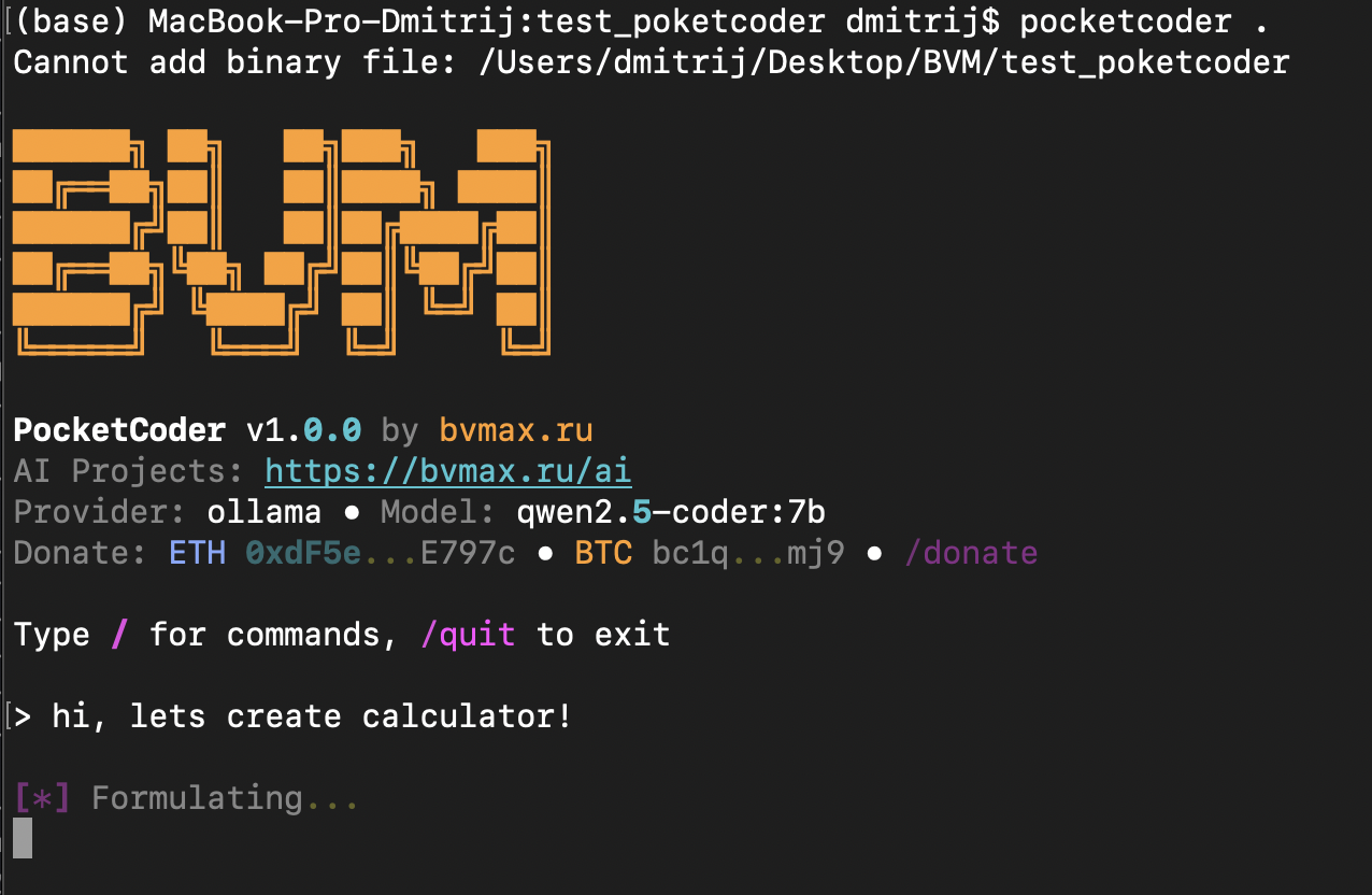 Изображение 14. Первый запрос в Pocketcoder (с богом)