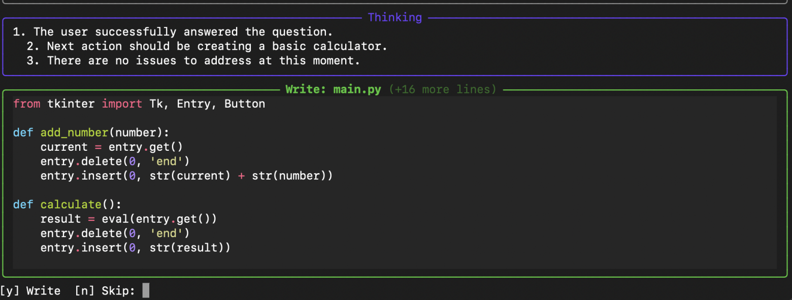 Изображение 17. Инструмент write_file для создания скрипта калькулятора