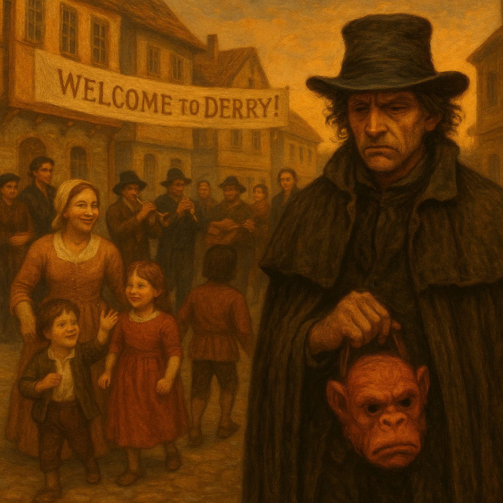 Забыл указать альбомный формат + героя нет, не цилиндр у него на голове и не под ноги смотрит