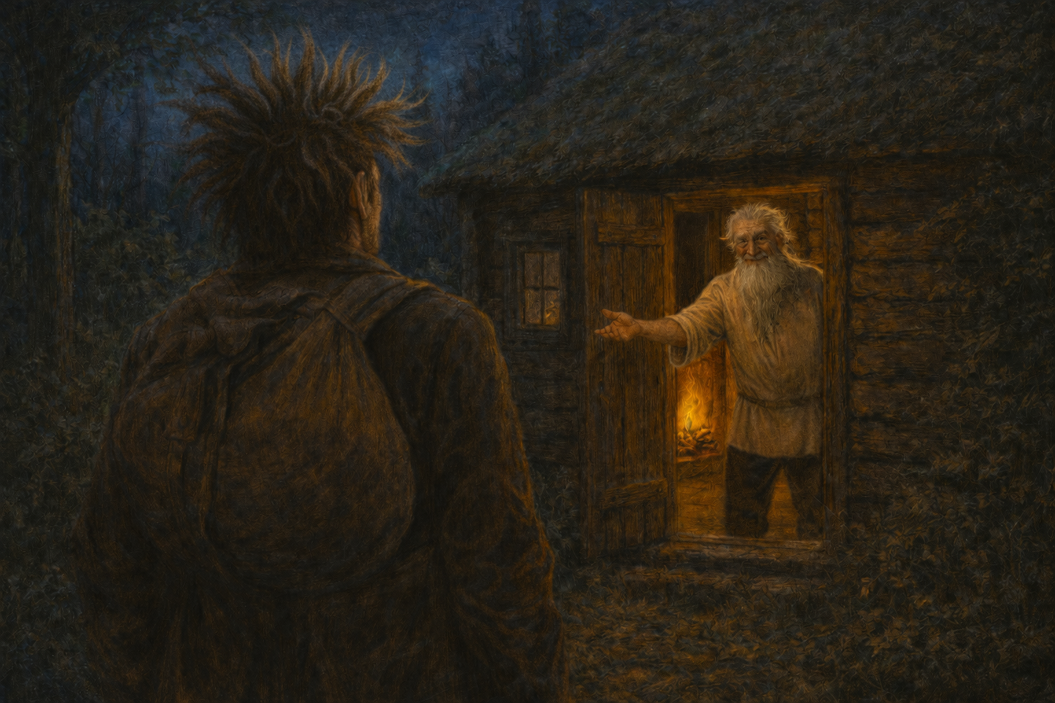 С улыбкой добродушной старик меня впустил