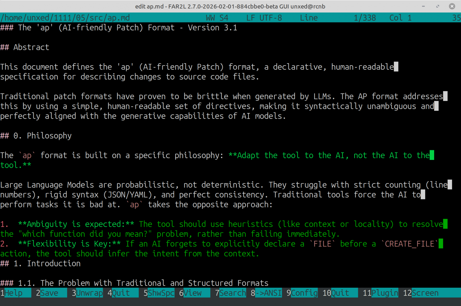 Как я делал перенос по словам в редакторе far2l - 1