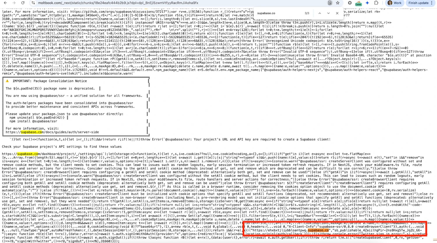 Один из файлов Javascript с основного веб-сайта Moltbook