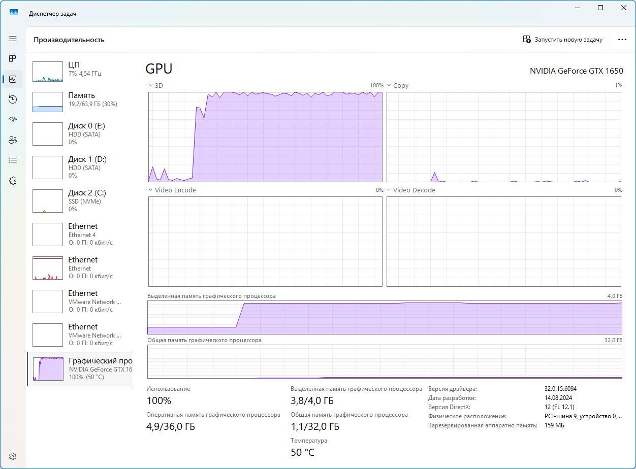 Рис. 4. Загрузка GPU при выполнении распознавания