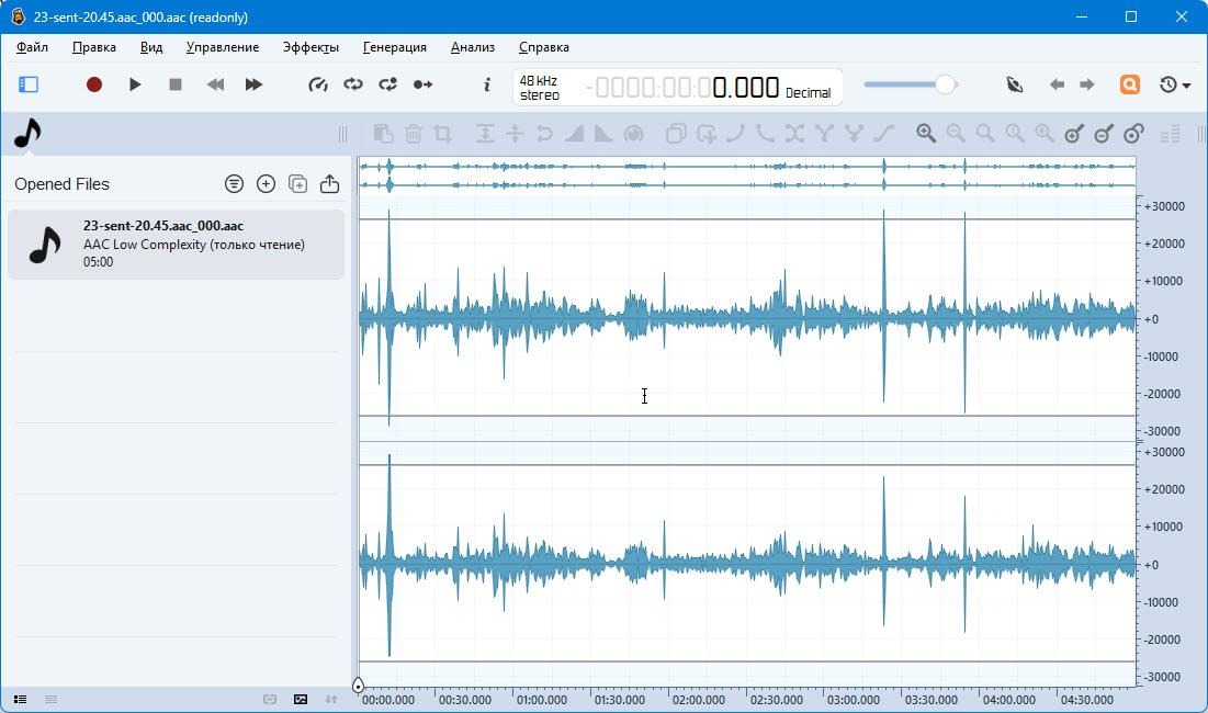 Рис. 6. Исходный звуковой файл записи лекции