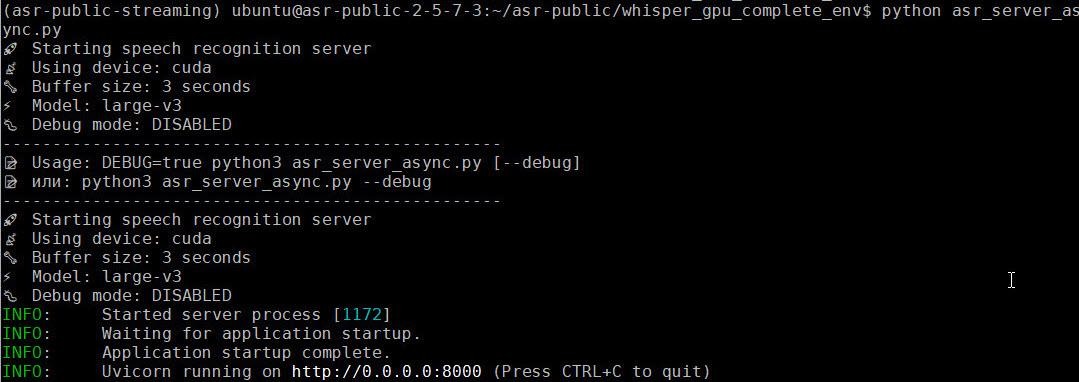 Рис. 9. Сервер asr_server_async.py запущен