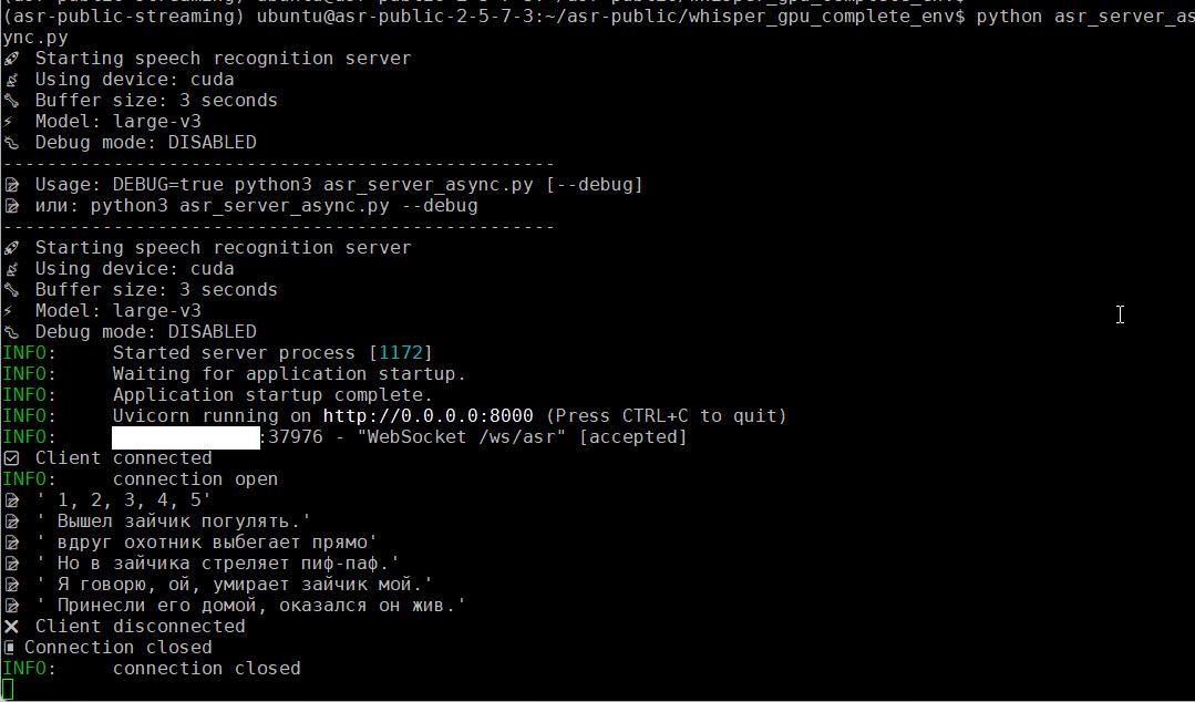 Рис. 11. Консоль сервера в процессе распознавания (адрес IP клиента скрыт)
