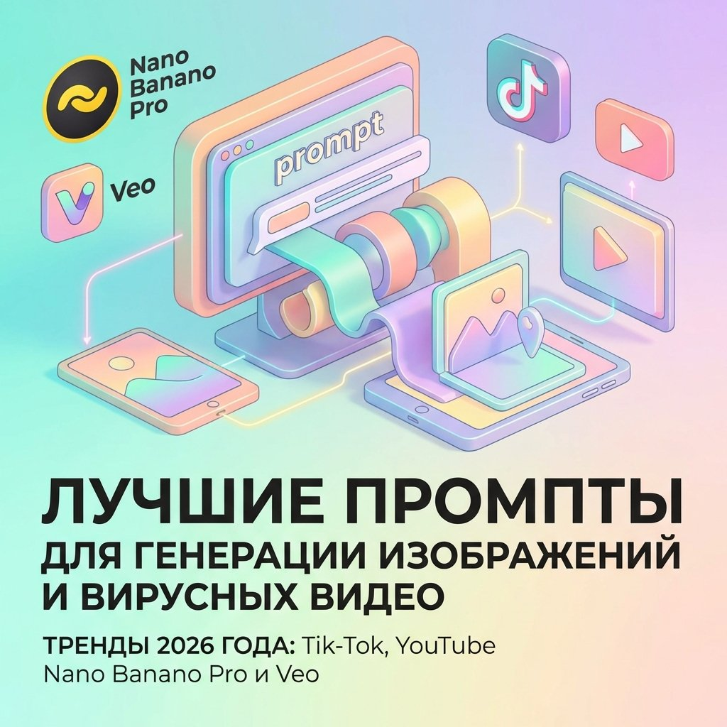 Лучшие промпты для генерации изображений и вирусных видео для Nano Banano Pro и Veo – тренды 2026 года: Tik-Tok, YouTube - 1