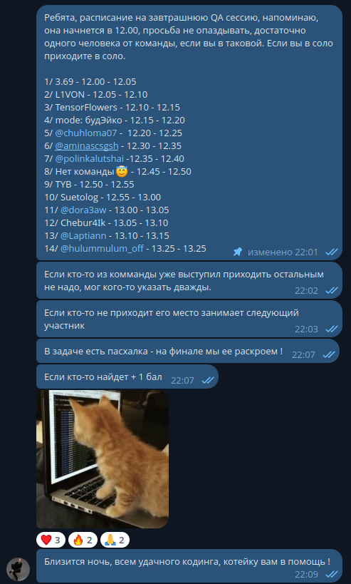 Рис. 11. Расписание на QA сессии также заранее предоставлялось участникам