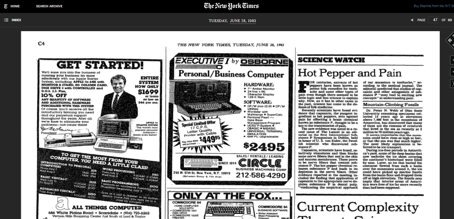 Начиная с мая идет снижение цен. К концу июля основная комплектация теряет 500 долларов: с 1795 до 1295. Osborne Executive стоит $2495