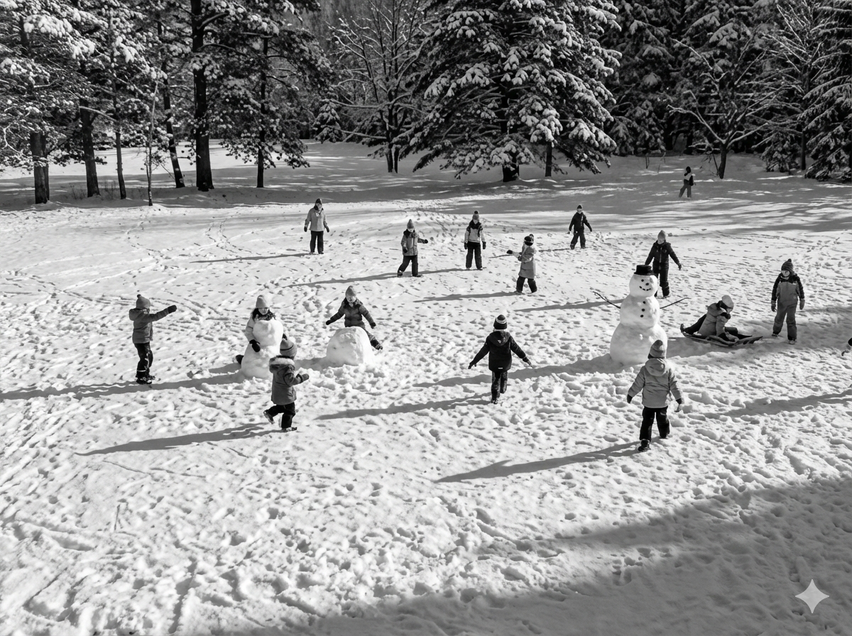 Дети радуются зиме и лепят снеговиков, а весной у них уже будет опыт лепки снеговиков,… который поможет в следующей зиме.
