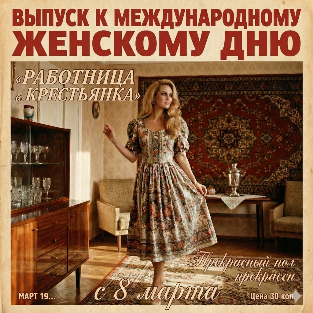 Открытка на 8 марта через ИИ — как сделать картинку в советском стиле со своим фото, промты для нейросети - 10 Открытка на 8 марта через ИИ — как сделать картинку в советском стиле со своим фото, промты для нейросети - 10