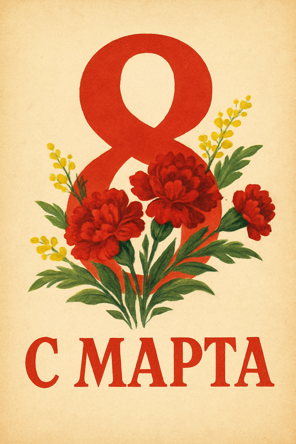 Открытка на 8 марта через ИИ — как сделать картинку в советском стиле со своим фото, промты для нейросети - 13 Открытка на 8 марта через ИИ — как сделать картинку в советском стиле со своим фото, промты для нейросети - 13