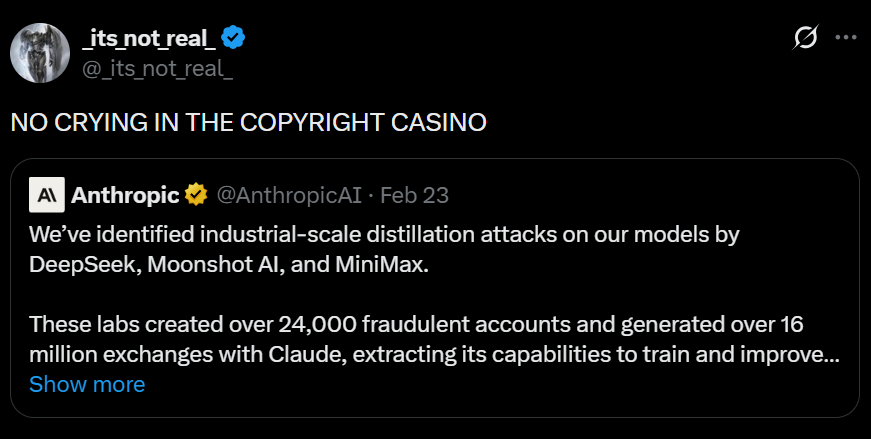 Правда, тут уже над Anthropic начали посмеиваться: разве она сама не тренировала ИИ на данных, украденных из интернета?