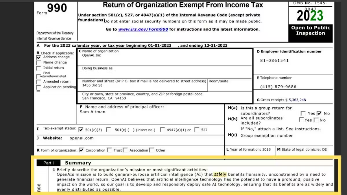 Форма за 2023 год, изначальная формулировка миссии. Источник изображения