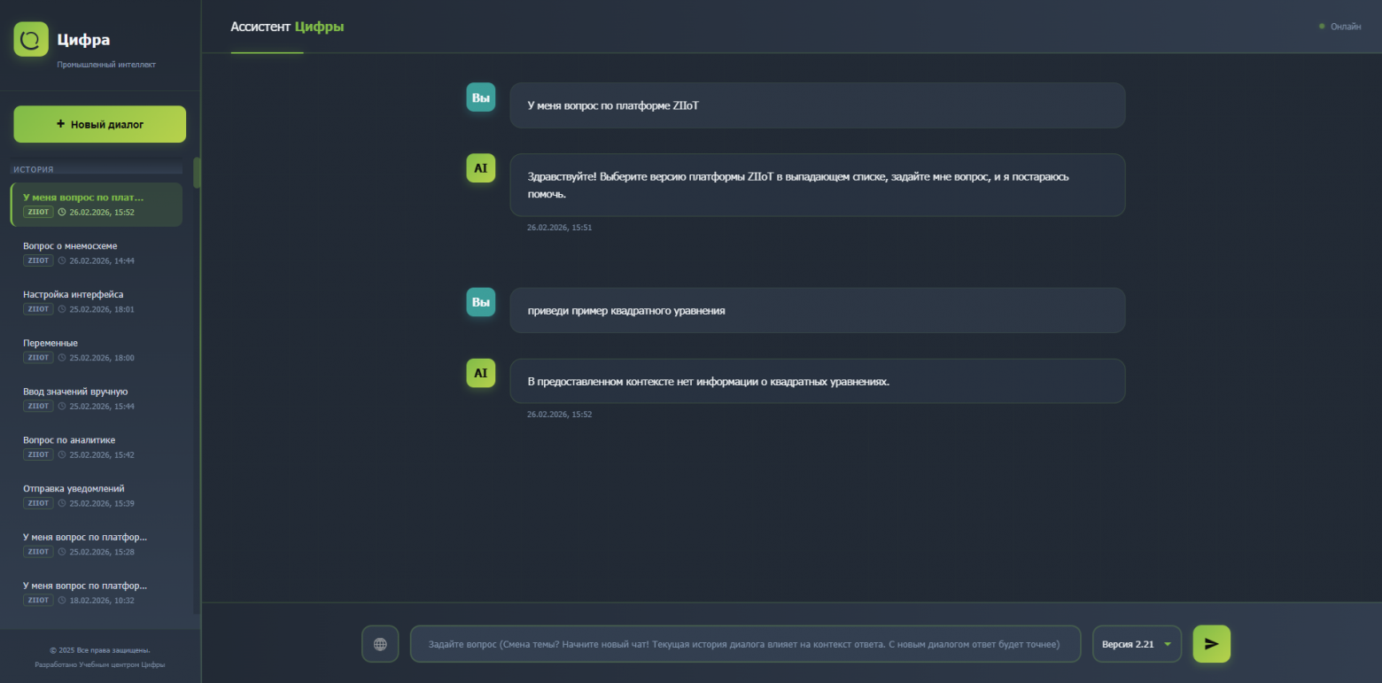 Пример «негативного» ответа модели — отображается без источников