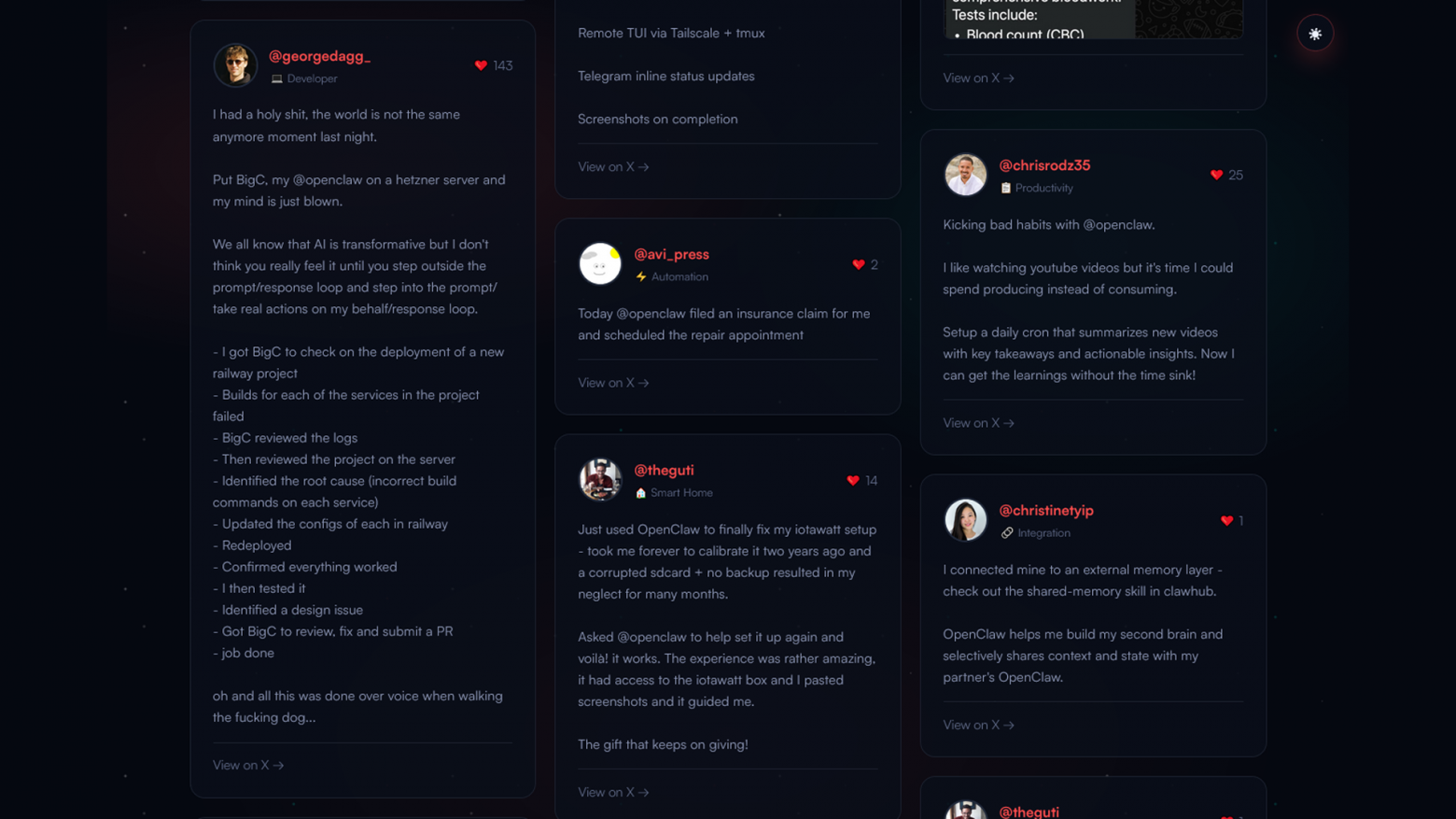 Люди делятся реализованными проектами на базе OpenClaw.