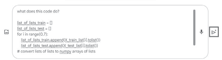 Рис. 3.6. Ввод запроса на интерпретацию кода в Gemini