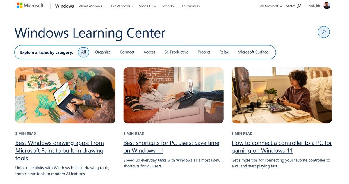 Реальные фотографии на обложках статей в Windows Learning Center
